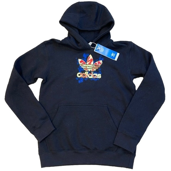 NWT Adidas Trefoil Hoodie Black Kids Large L Unisex - Picture 1 of 6